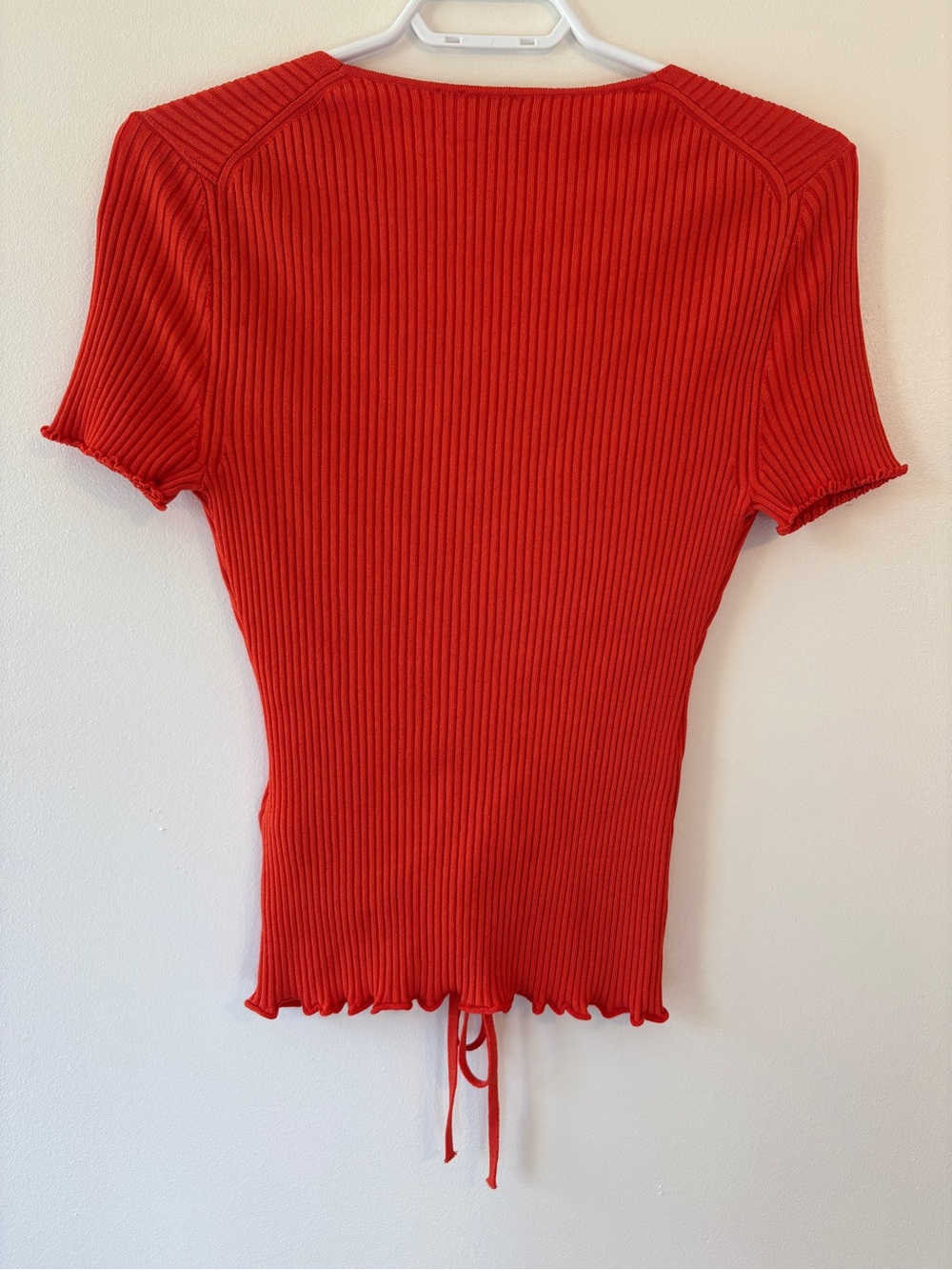 HUGO Hugo Boss Orange Ribbed Ruched Drawstring V-Neck Top Size M - Picture 6 of 8